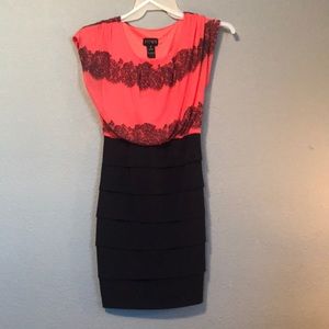 Fitted Peach and Navy Pencil Dress